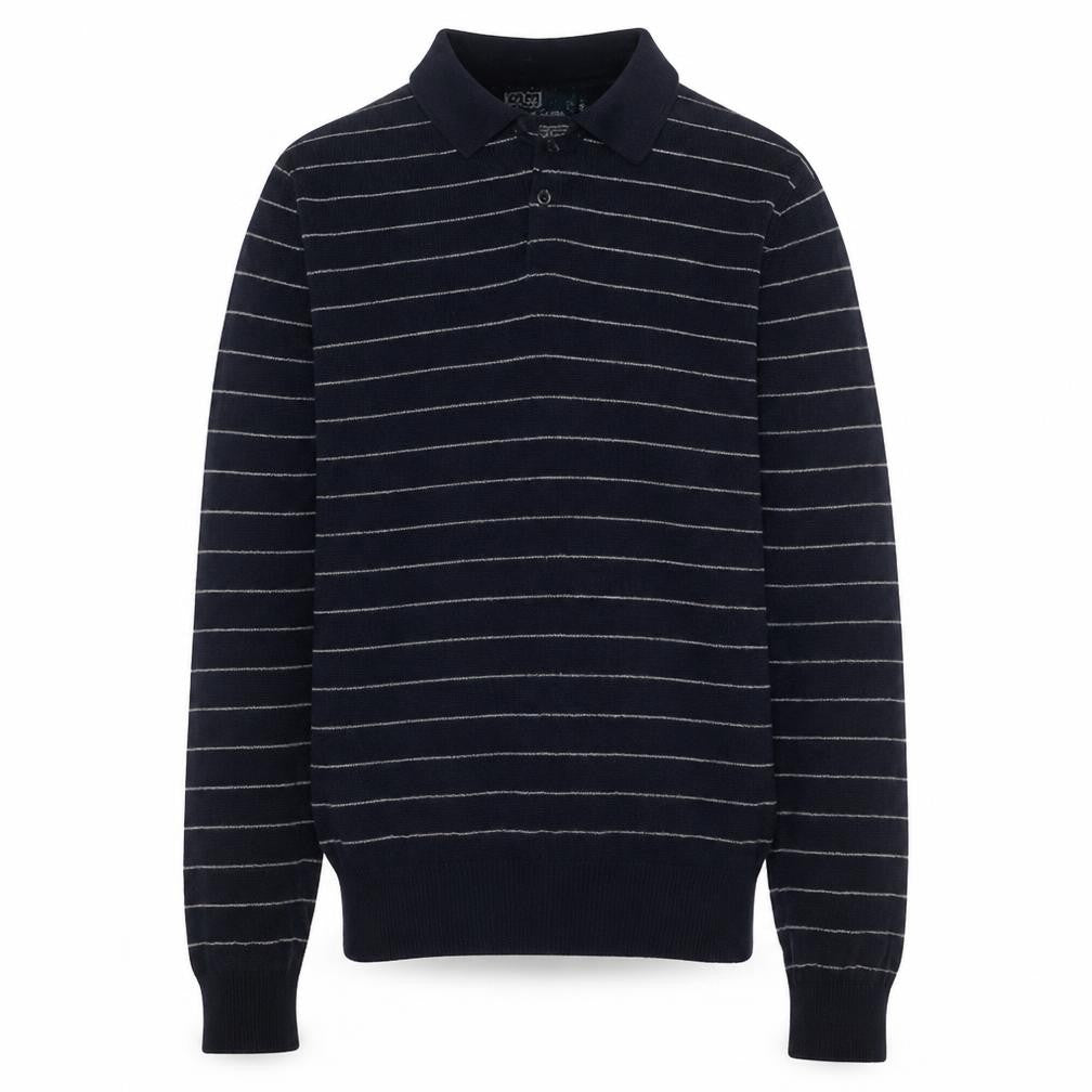 Ralph Lauren Men's Blue Striped Henley Wool Silk Cashmere Jumper Size S