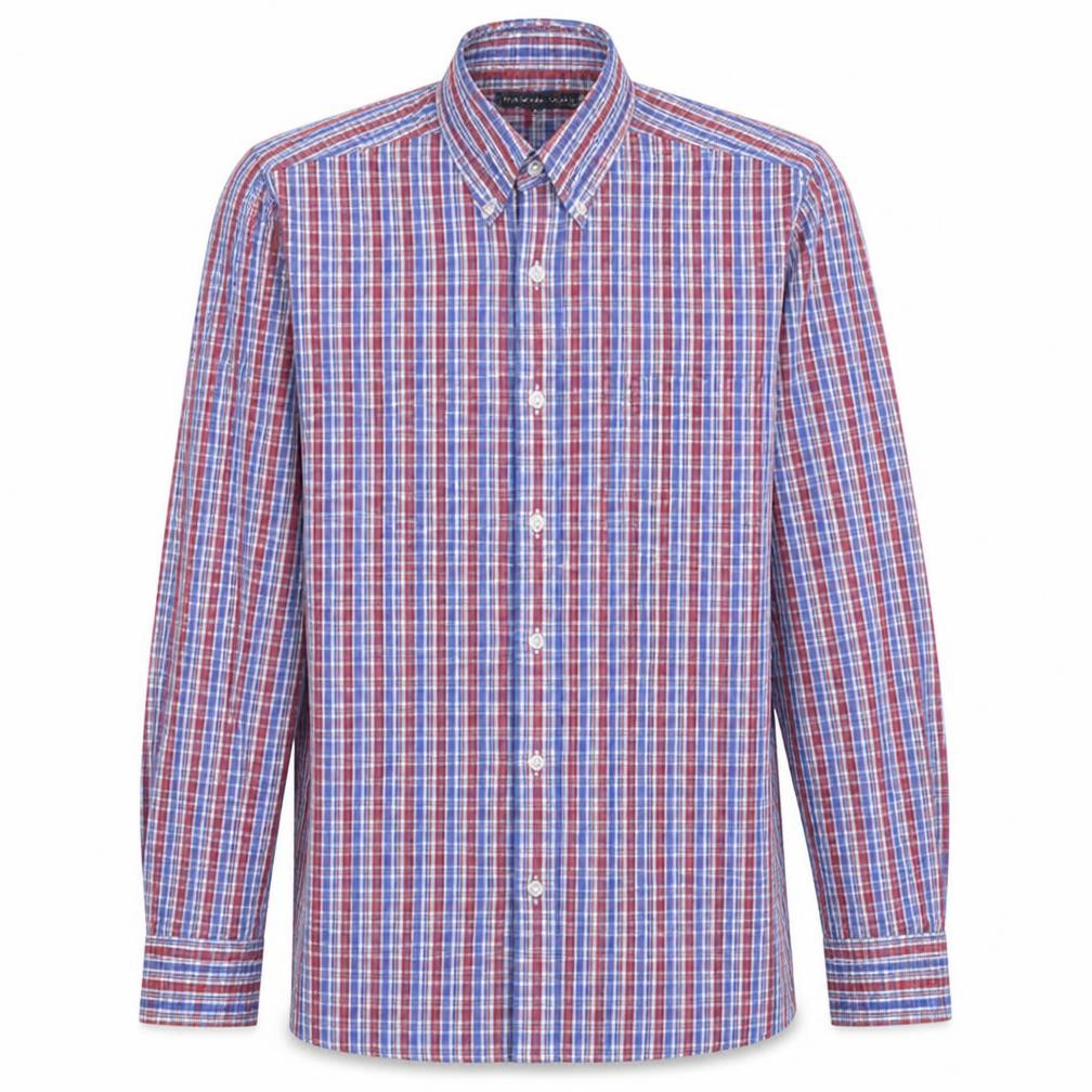 Tommy Hilfiger Men's Red Blue Checked Cotton Button-Up Shirt Size S