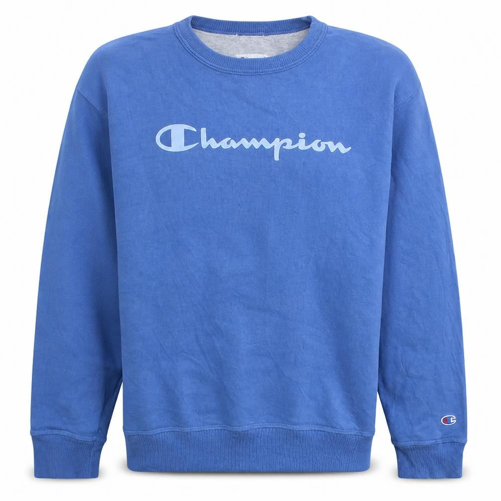 Champion Men's Blue Pullover Sweatshirt Size M Logo Fleece Crew Neck