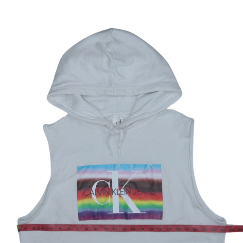 Calvin Klein Jeans Men's White XL Sleeveless Logo Hoodie