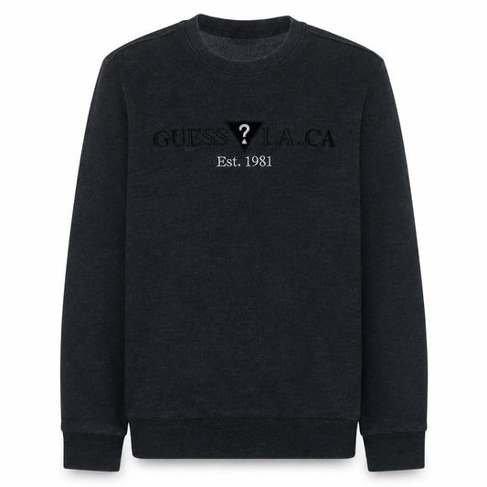 Guess Mens Black Crew Neck Pullover Sweatshirt L Embroidered Logo