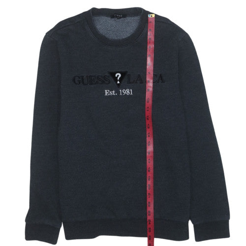 Guess Mens Black Crew Neck Pullover Sweatshirt L Embroidered Logo