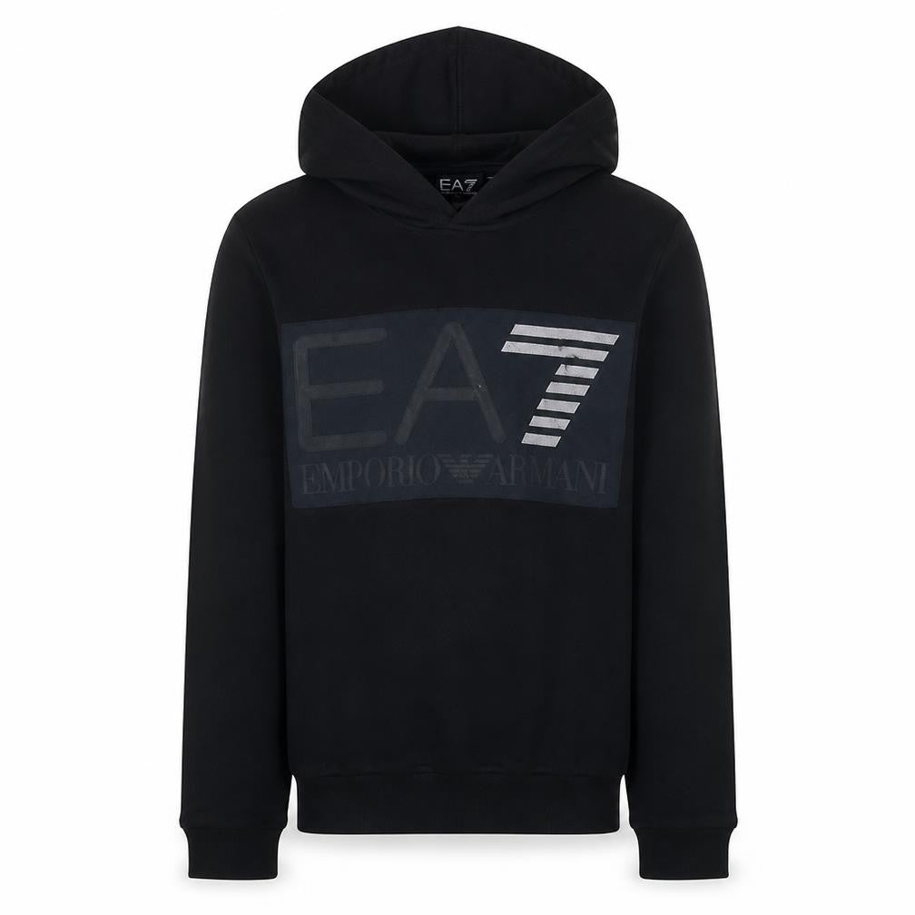 Emporio Armani EA7 Men's Black Hoodie Small Pullover Logo Cotton Blend