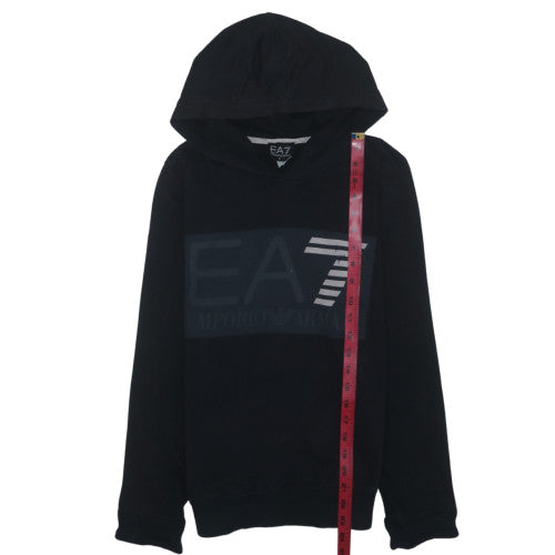 Emporio Armani EA7 Men's Black Hoodie Small Pullover Logo Cotton Blend
