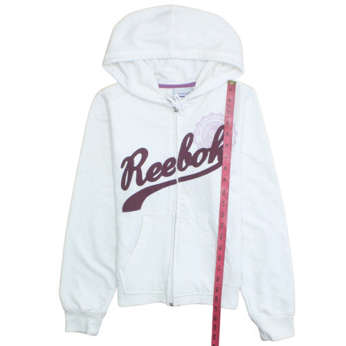 Reebok Womens White Full Zip Hoodie Size M Cotton Blend Sportswear