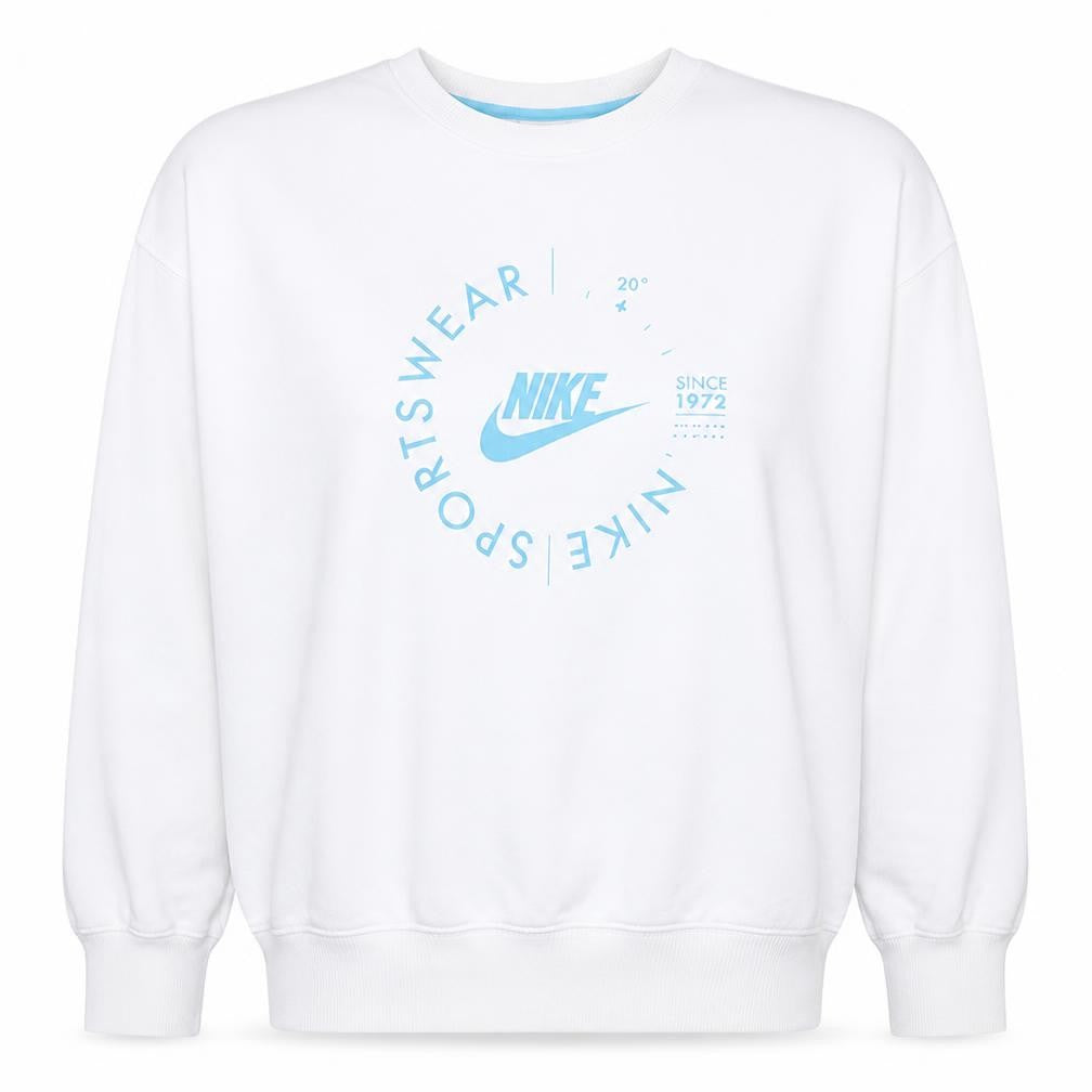 Nike Womens White Blue Logo Crew Neck Pullover Sweatshirt XL