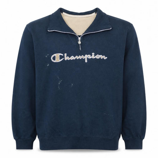 Champion Men's Blue 1/4 Zip Embroidered Logo Fleece Sweatshirt M
