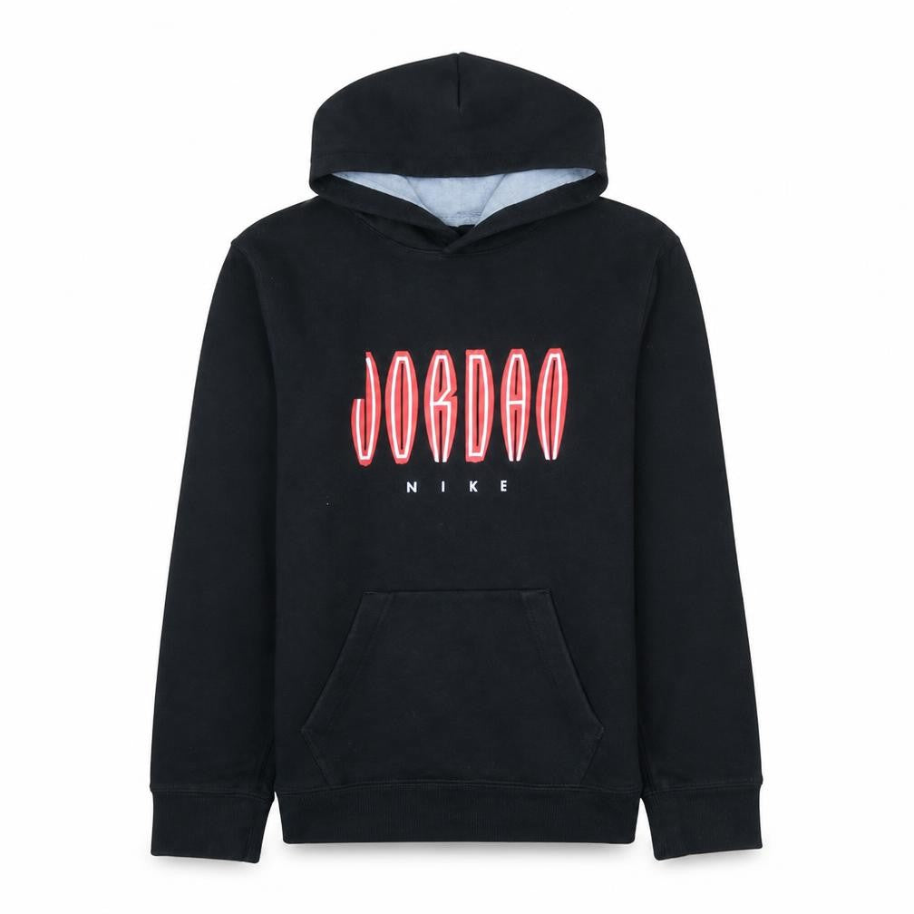 Front view of Nike Jordan boys’ black pullover hoodie xl 15-16 years graphic fleece