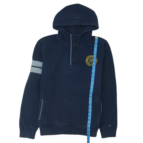 Tommy Hilfiger Men's Blue Henley Hoodie Size M Fleece Sweatshirt