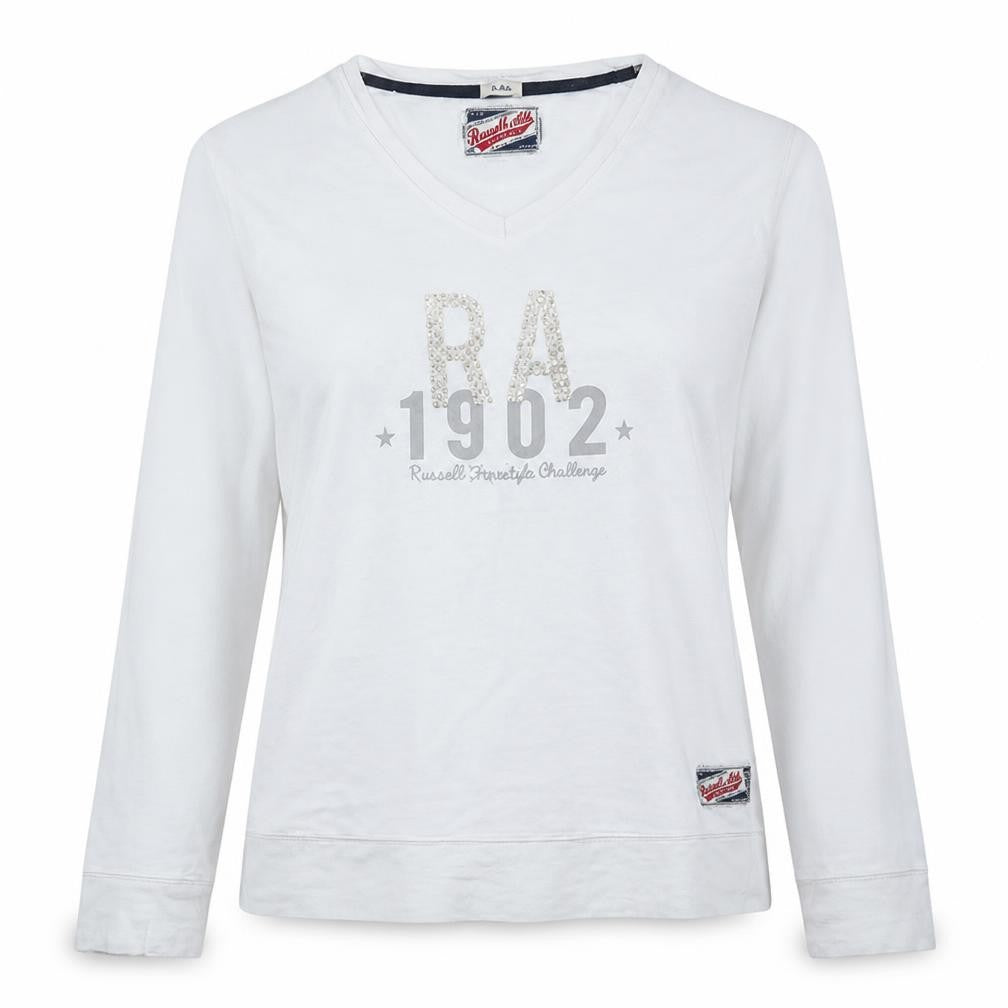 Russell Athletic Womens White XL Pullover Sweatshirt V-Neck Casual