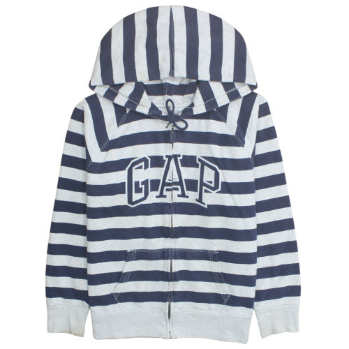 GAP Women Blue White Striped Full Zip Hoodie Size L Cotton Blend