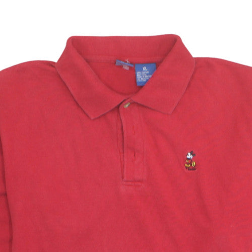Disney Men's Red Cotton Mickey Mouse Polo Shirt XL