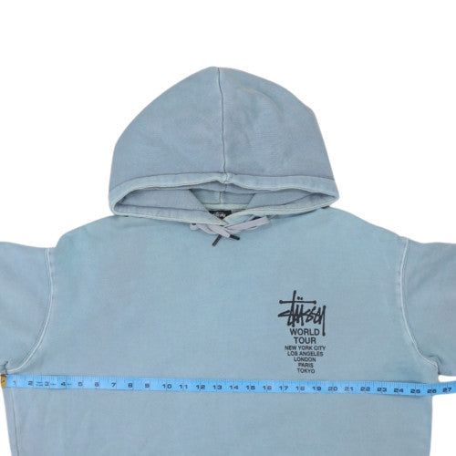 Stussy Men Blue Pullover Hoodie Medium Cotton World Tour Graphic