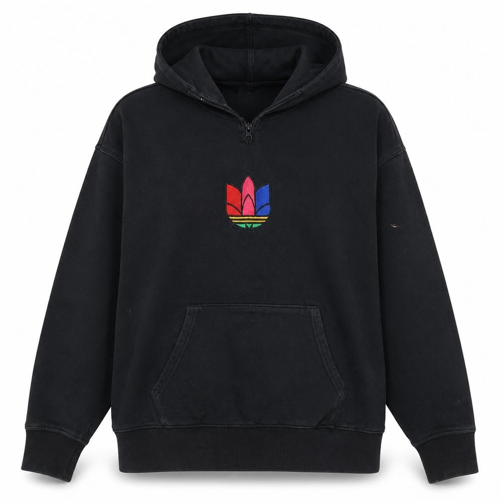 Adidas Womens Black Half Zip Hoodie M Cotton Blend Logo Pullover