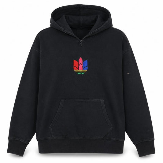 Adidas Womens Black Half Zip Hoodie M Cotton Blend Logo Pullover