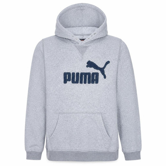 Puma Men's Grey Hoodie Large Pullover Logo Cotton Blend Casual