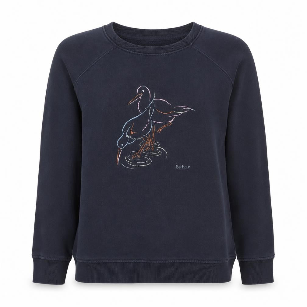 Barbour Womens Navy Blue Sweatshirt Size 12 Cotton Bird Print