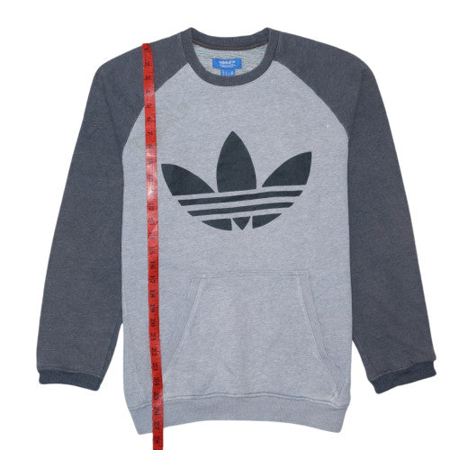 Adidas Mens Grey Pullover Sweatshirt M Crew Neck Logo Sportswear