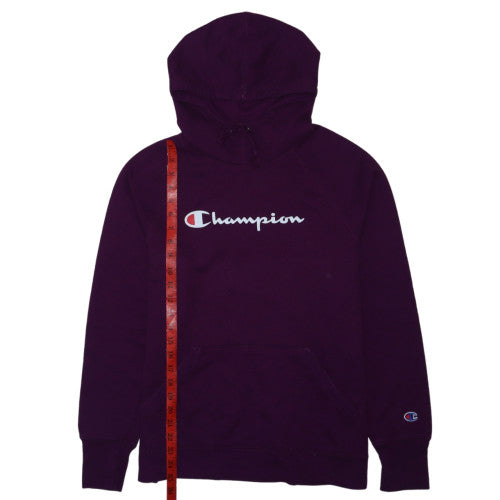 Champion Women's Purple Pullover Hoodie L Logo Print Sweatshirt