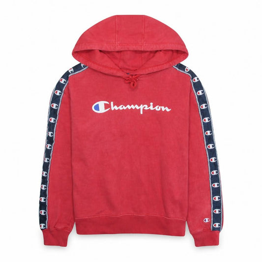 Champion Womens Red Pullover Hoodie Small 100% Cotton Logo Detail