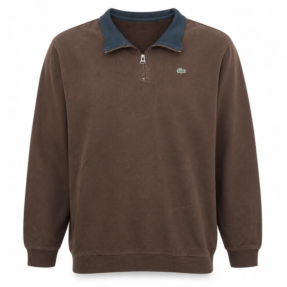 Lacoste Men’s Brown 1/4 Zip Collared Sweatshirt 2XL Regular Fit