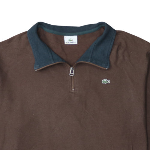 Lacoste Men’s Brown 1/4 Zip Collared Sweatshirt 2XL Regular Fit