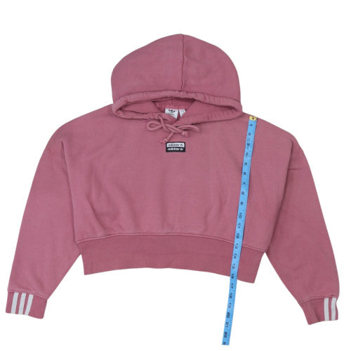 Adidas Women Pink Cropped Pullover Hoodie Size 10 Logo Lace Up