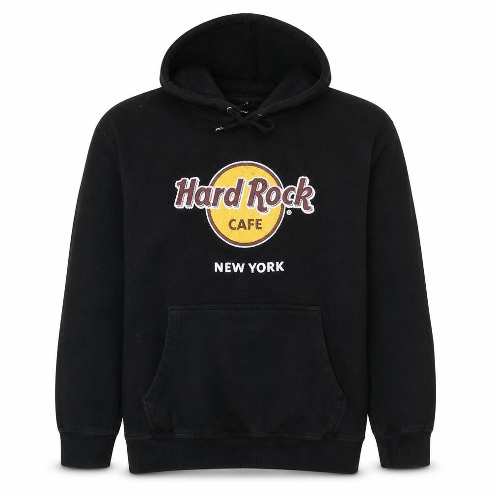 Hard Rock Cafe Men’s Black Pullover Hoodie Large Logo Fleece