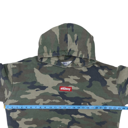 Stussy Men's Green Camo Pullover Hoodie XL Cotton Fleece
