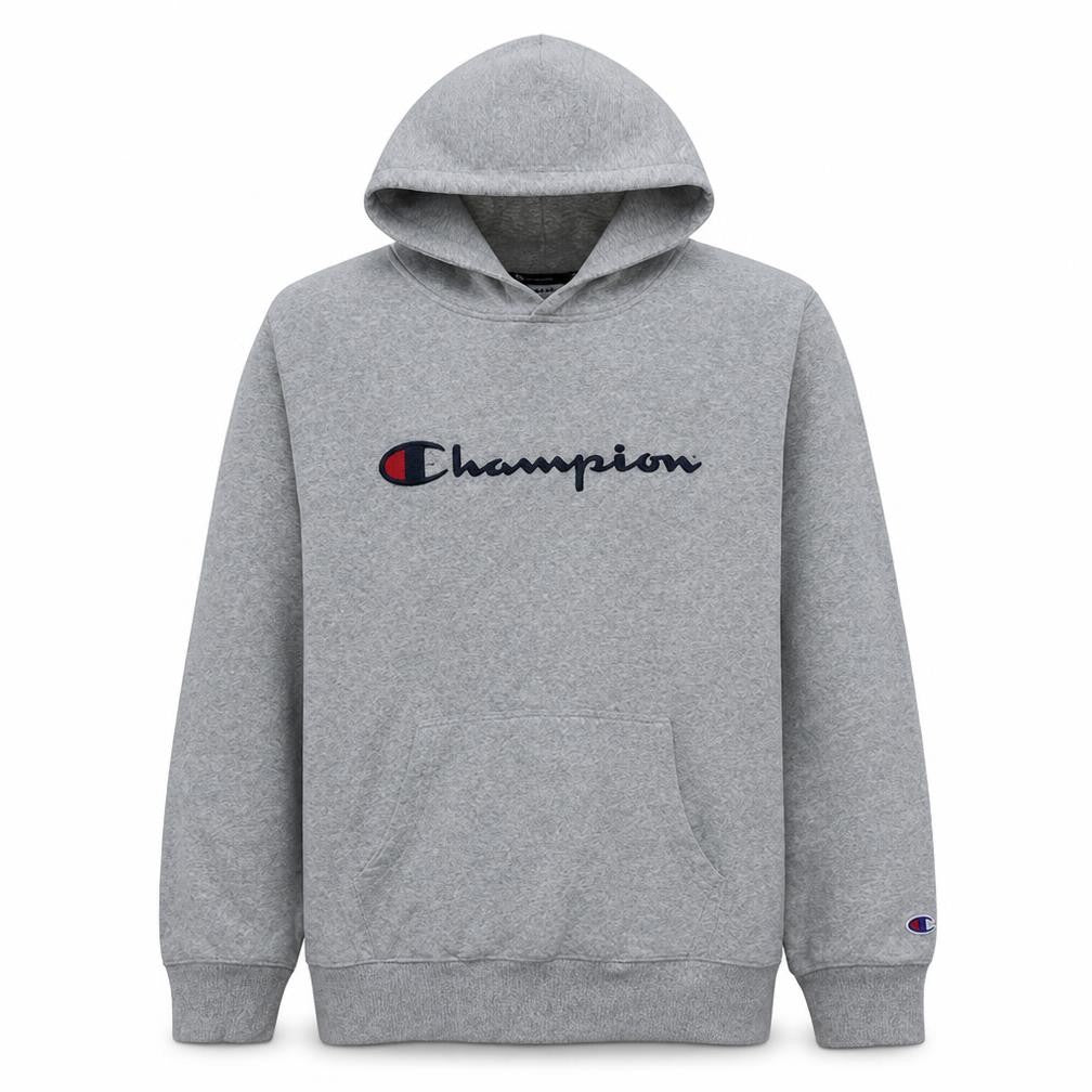 Champion Men's Grey Pullover Hoodie L Logo Fleece Sweatshirt