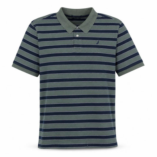 Nautica Men's Green Striped Pima Cotton Polo Shirt XL