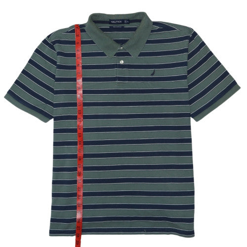 Nautica Men's Green Striped Pima Cotton Polo Shirt XL