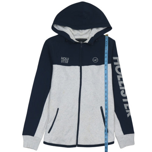Hollister Men's Blue Grey Full Zip Hoodie L Logo Print