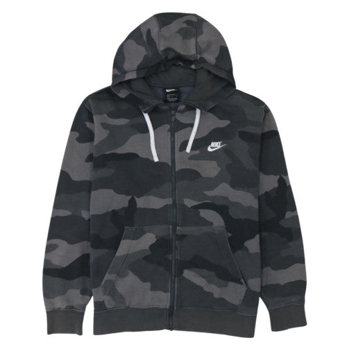 Nike Men Grey Camouflage Full Zip Hoodie Size L Fleece Regular Fit