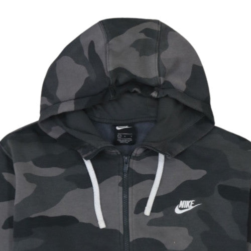 Nike Men Grey Camouflage Full Zip Hoodie Size L Fleece Regular Fit