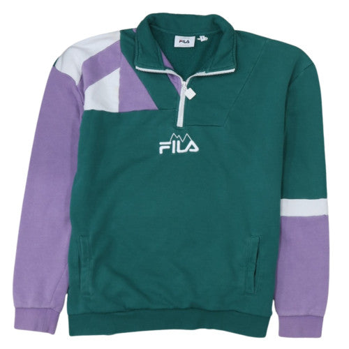 FILA Men's Green & Purple 1/4 Zip Retro Sweatshirt Size S