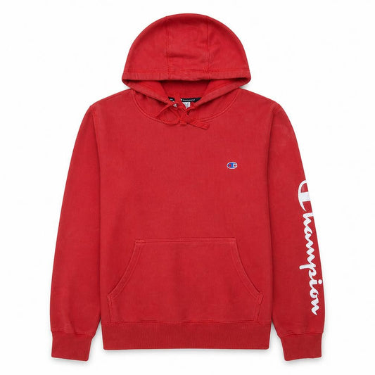 Champion Men's Red XL Pullover Hoodie with Logo Sleeve & Kangaroo Pocket