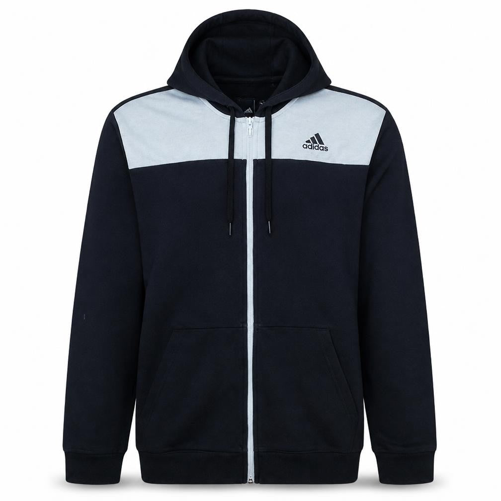 Adidas Mens Black & White Full Zip Hoodie Size L Hooded Sweatshirt