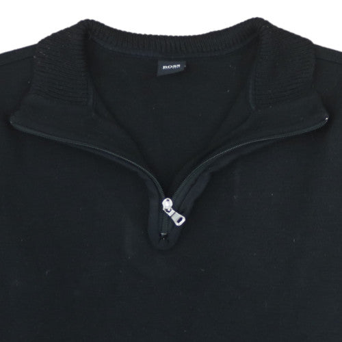 Hugo Boss Men's Black XL 1/4 Zip Cotton Knit Jumper