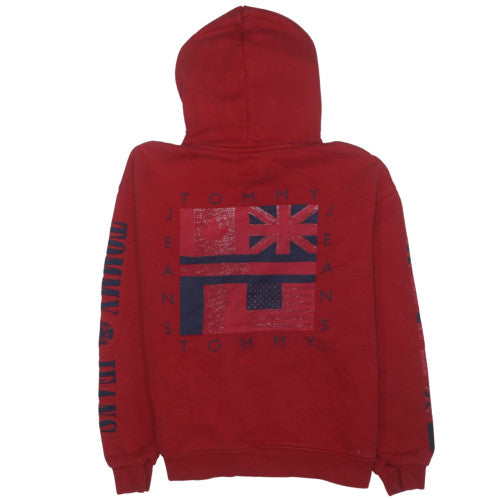 Tommy Jeans Men’s Red Pullover Hoodie M Logo Graphic Fleece
