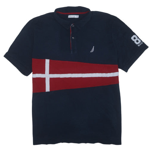 Nautica Men’s Blue 3XL Colourblock Polo Shirt Embroidered Logo