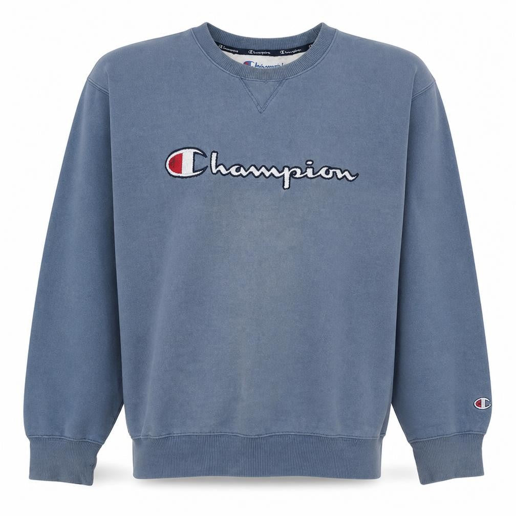 Champion Men's Blue Crew Neck Embroidered Logo Pullover Sweatshirt L