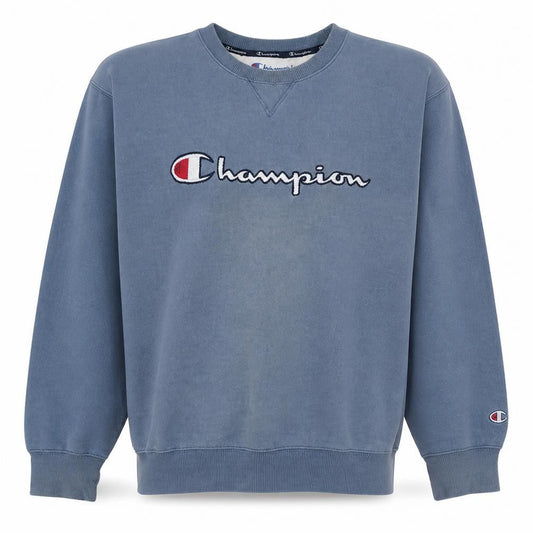 Champion Men's Blue Crew Neck Embroidered Logo Pullover Sweatshirt L