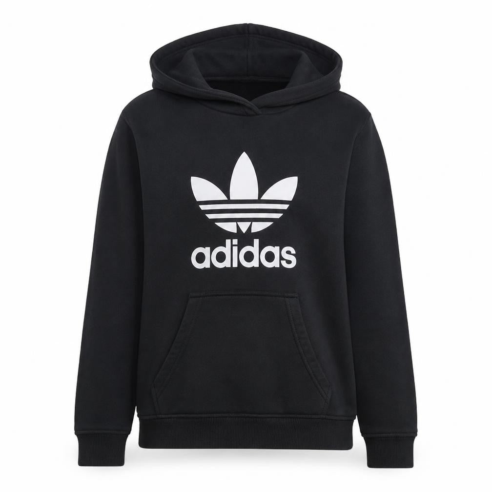 Adidas Womens Black Trefoil Logo Pullover Hoodie Size 8