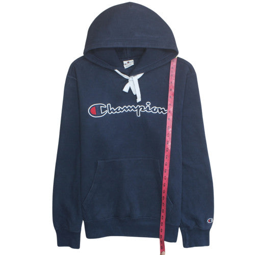 Champion Men's Blue Pullover Hoodie Large Logo Fleece Sweatshirt