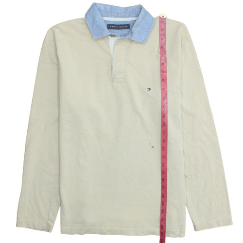 Tommy Hilfiger Men's Beige Long Sleeve Cotton Polo Shirt M