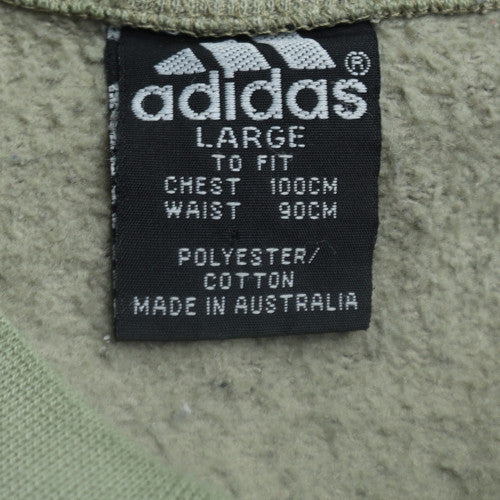 adidas Men's Beige Logo Pullover Sweatshirt L Crew Neck Fleece
