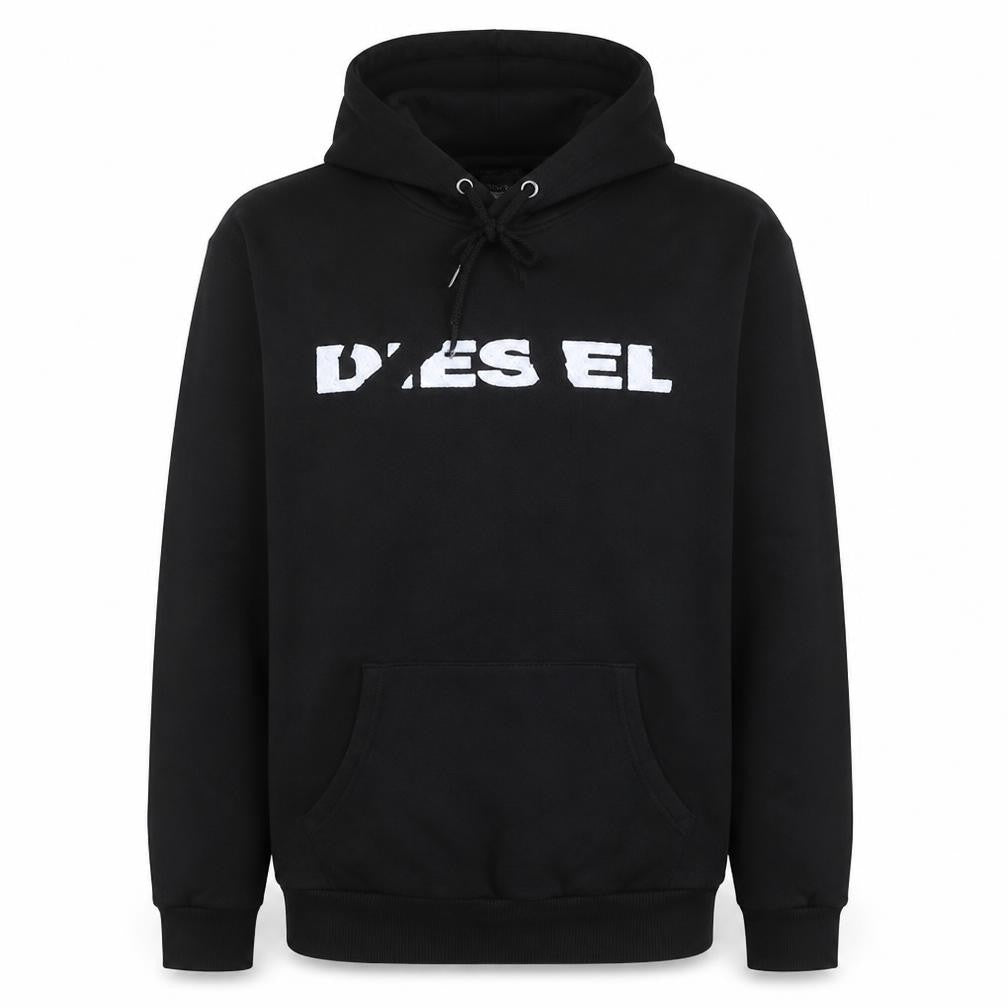 Diesel Mens Black Pullover Hoodie M Regular Fit Fleece Logo