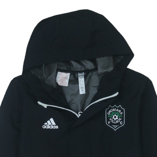 Adidas Boys Black Hooded Rain Coat Jacket 13-14 Years Waterproof Lined