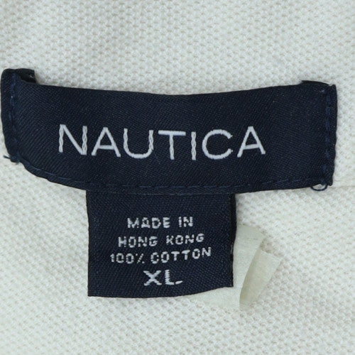 Nautica Men's White XL Cotton Fish Print Polo Shirt